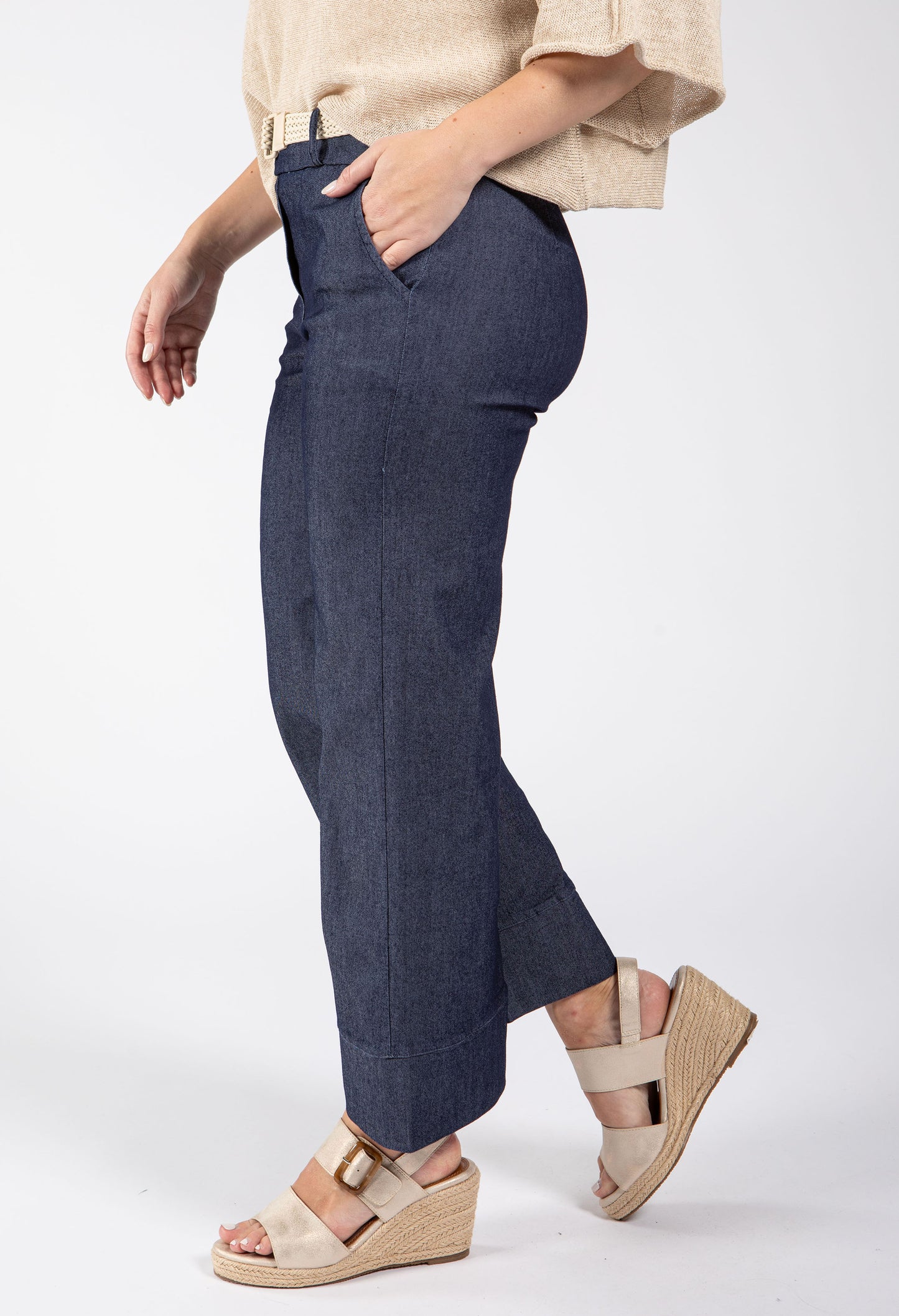 Denim Look Wide Leg Trousers