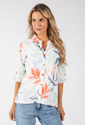 Textured Leaf Print Blouse