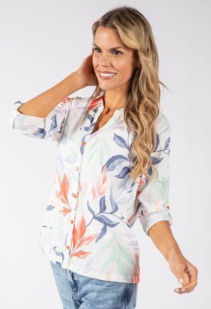 Textured Leaf Print Blouse