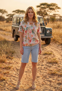 Sol Palm Print Fine Knit Top