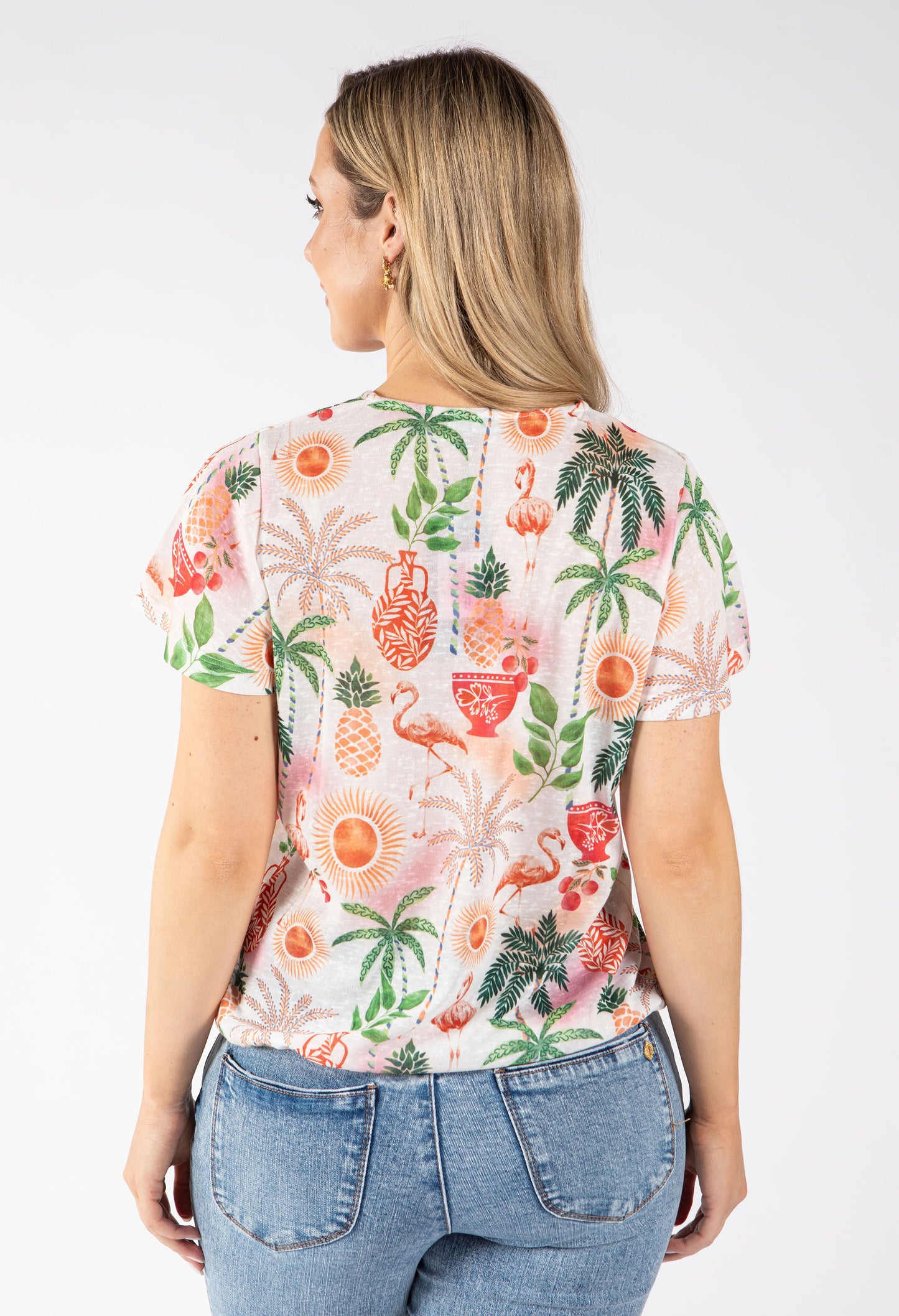 Sol Palm Print Fine Knit Top
