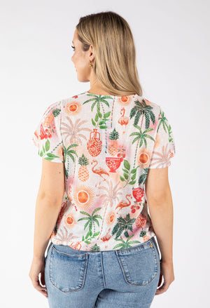 Sol Palm Print Fine Knit Top