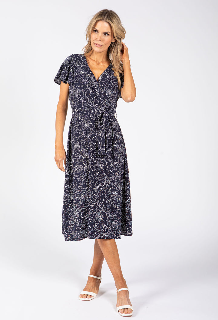 Faux Wrap Floral Midi Dress