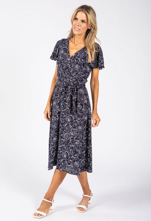 Faux Wrap Floral Midi Dress