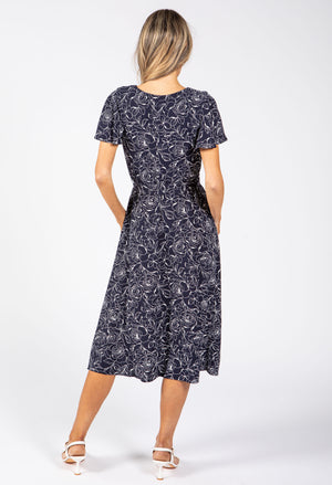 Faux Wrap Floral Midi Dress