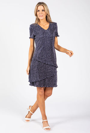 Tiered Plisse Polka Dot Dress