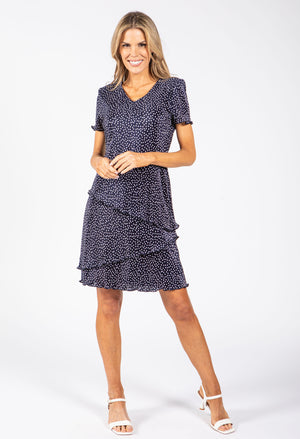 Tiered Plisse Polka Dot Dress
