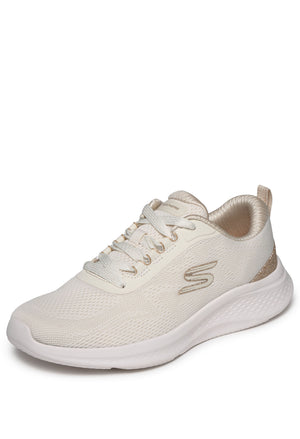 White sneaker with a brand logo on a white background