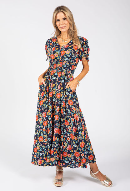 Floral Print Buttoned Midi Dress