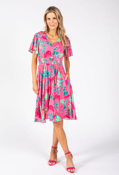 Angel Sleeve Leaf Print Dress