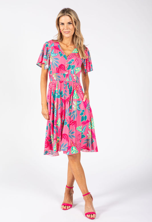 Angel Sleeve Leaf Print Dress