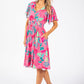 Angel Sleeve Leaf Print Dress