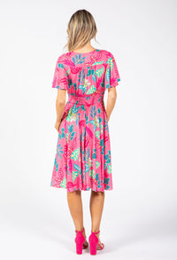 Angel Sleeve Leaf Print Dress