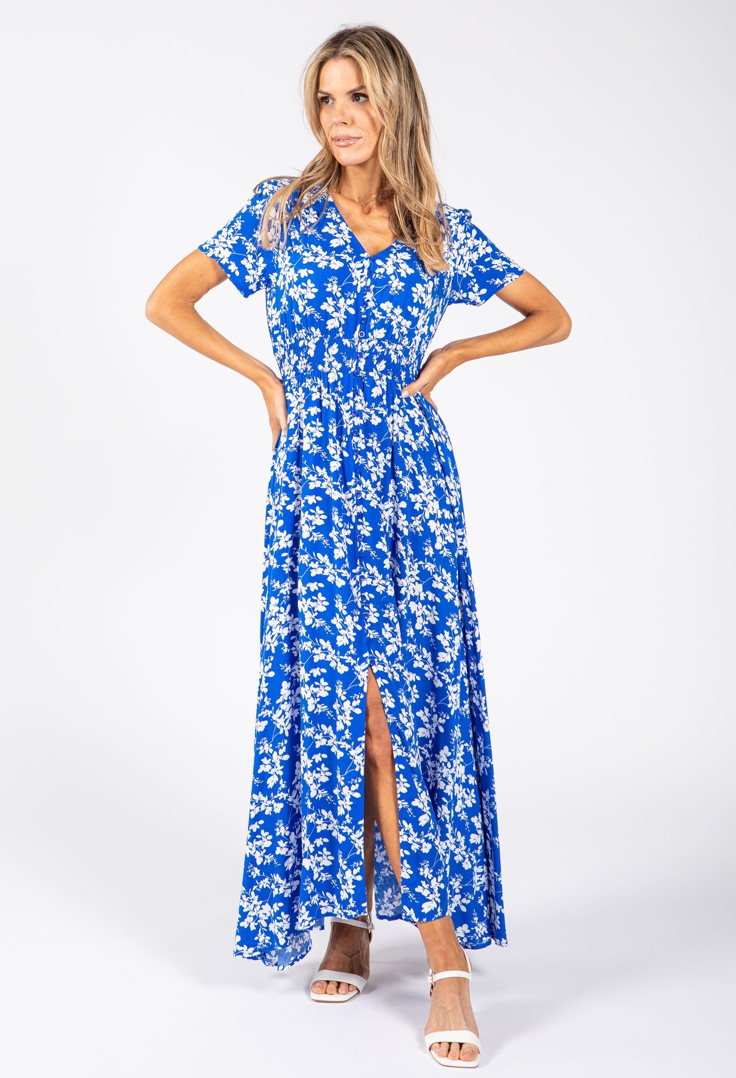 Floral Print Buttoned Midi Dress