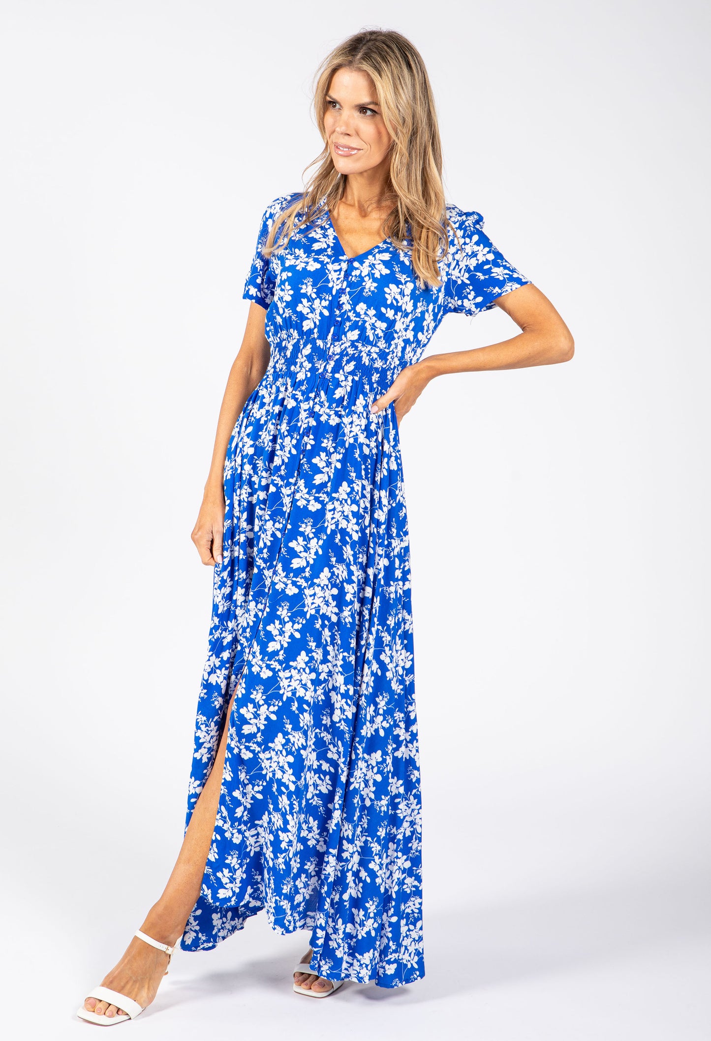 Floral Print Buttoned Midi Dress