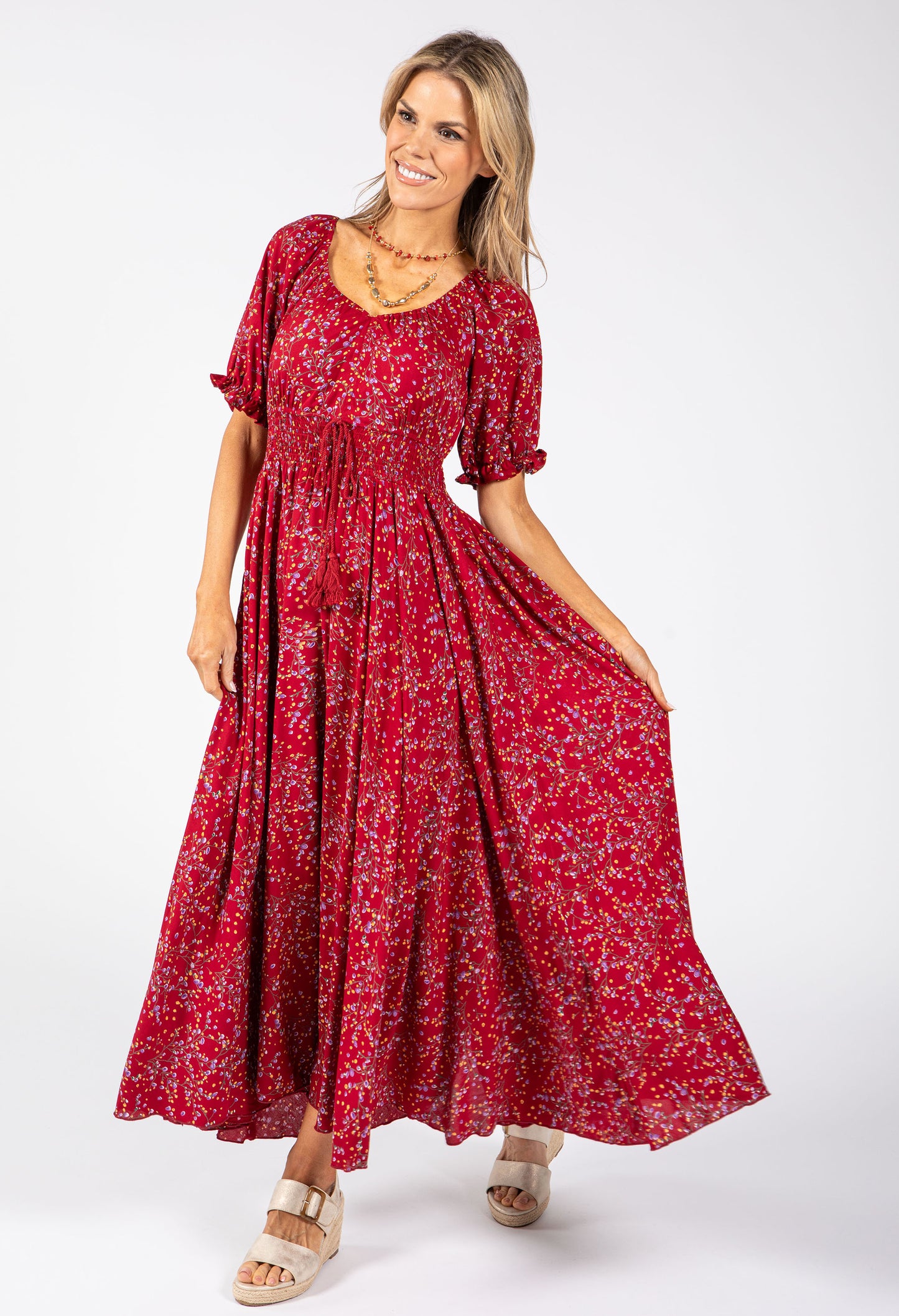 Ditsy Print Boho Midi Dress