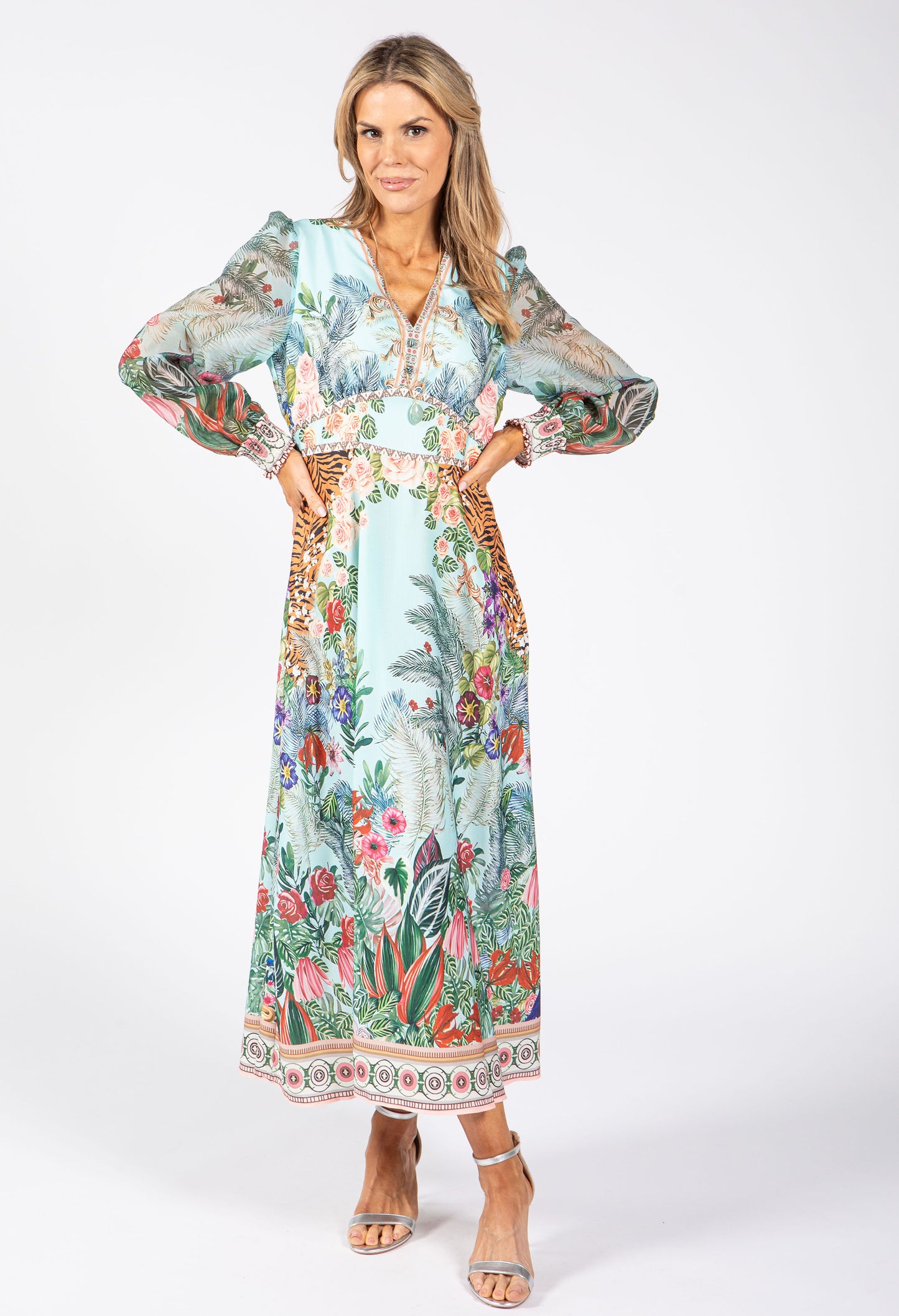 Tropical Print Midi Dress