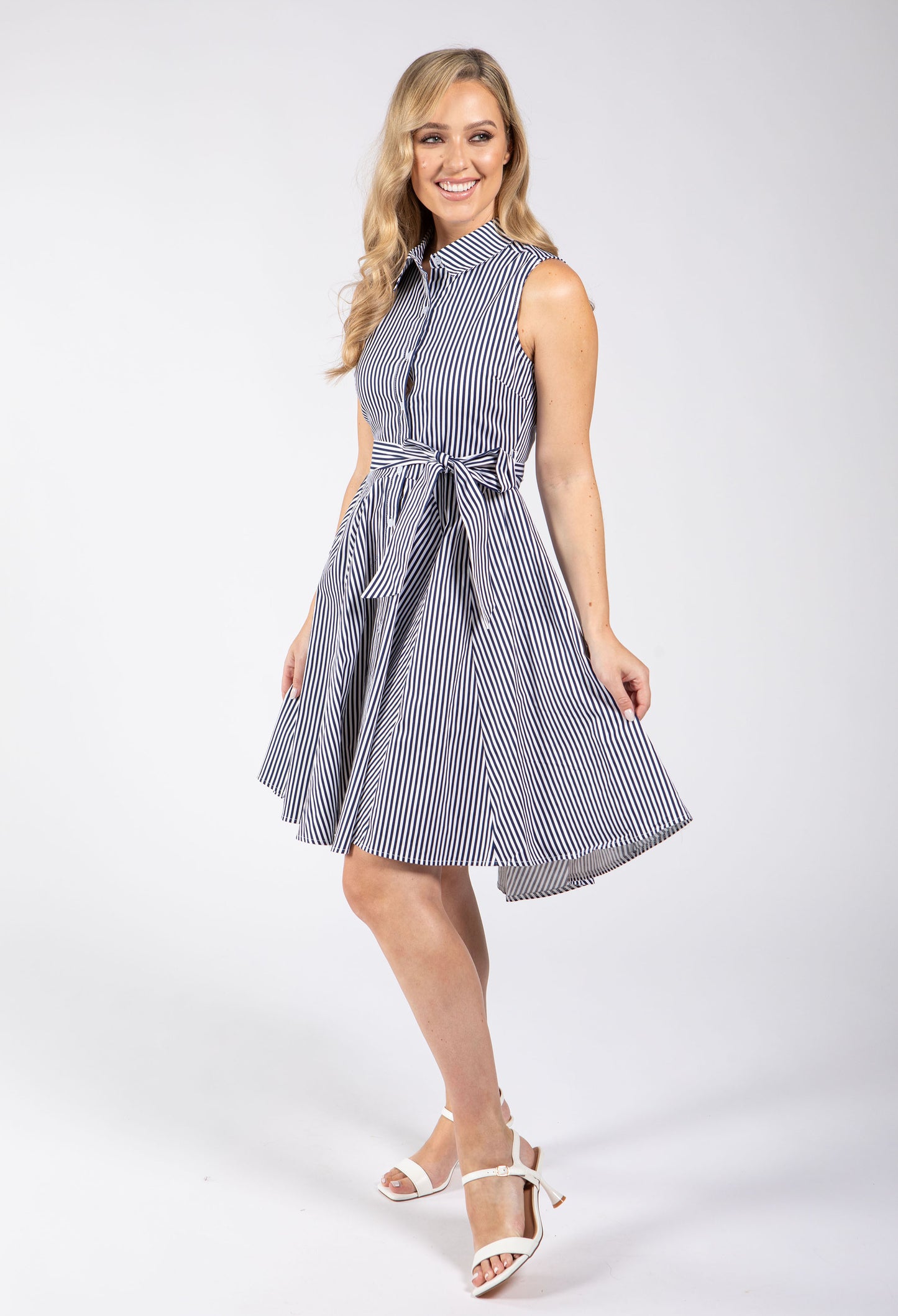 Sleeveless Striped Shirt Dress