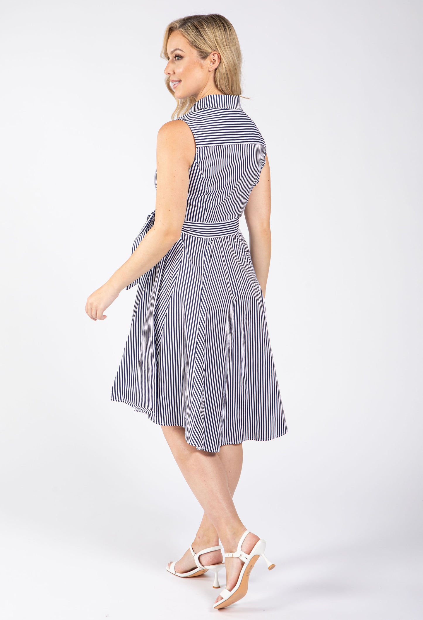 Sleeveless Striped Shirt Dress