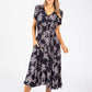 Leaf Print Buttoned Midi Dress