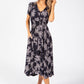 Leaf Print Buttoned Midi Dress