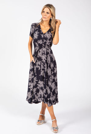 Leaf Print Buttoned Midi Dress