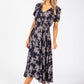 Leaf Print Buttoned Midi Dress