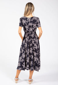 Leaf Print Buttoned Midi Dress
