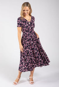 Floral Print V-Neck Midi Dress