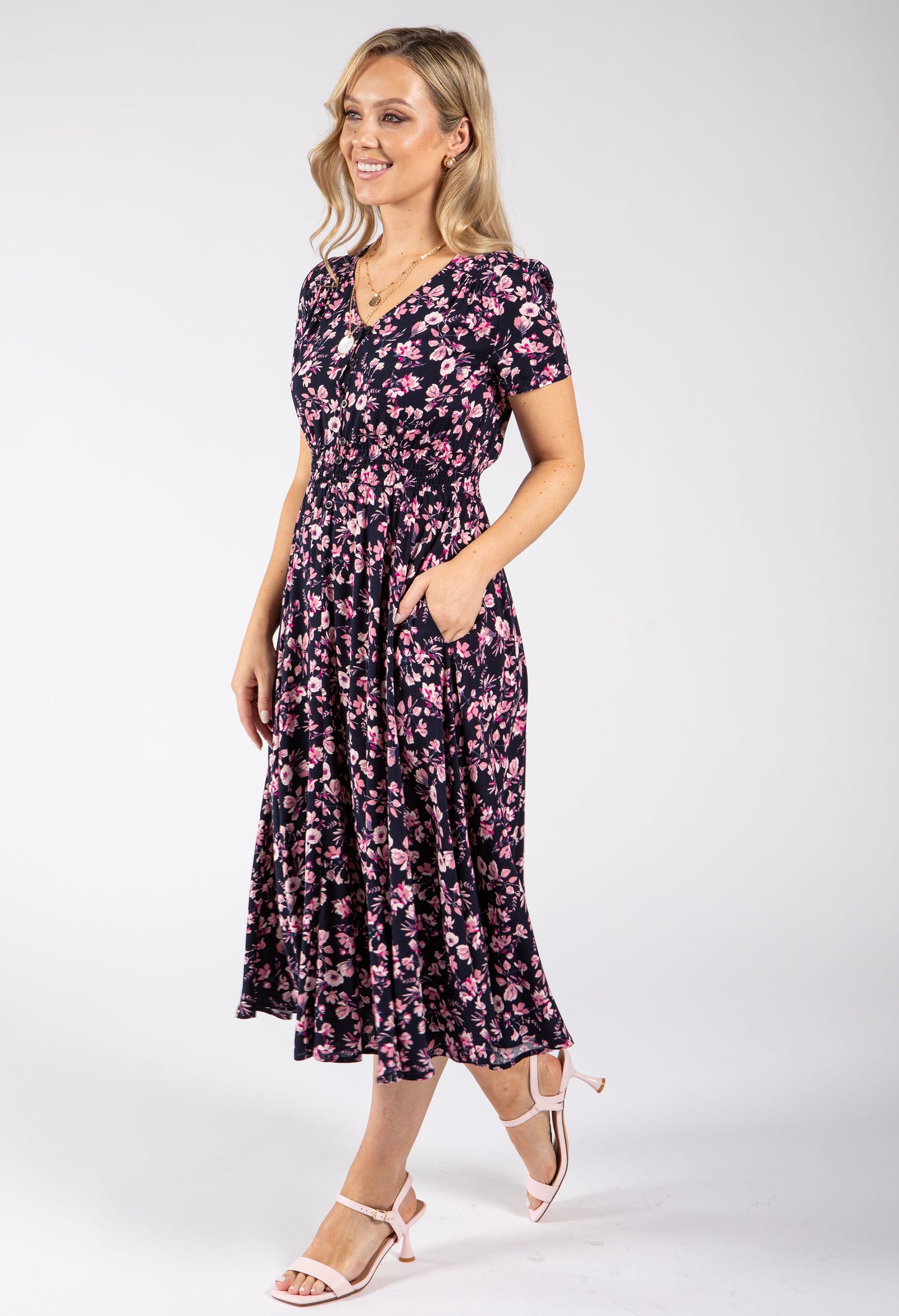 Floral Print V-Neck Midi Dress