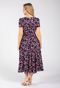 Floral Print V-Neck Midi Dress