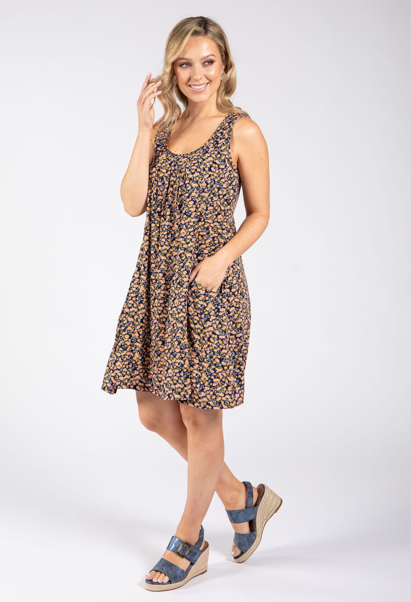 Ditsy Print Sleeveless Dress
