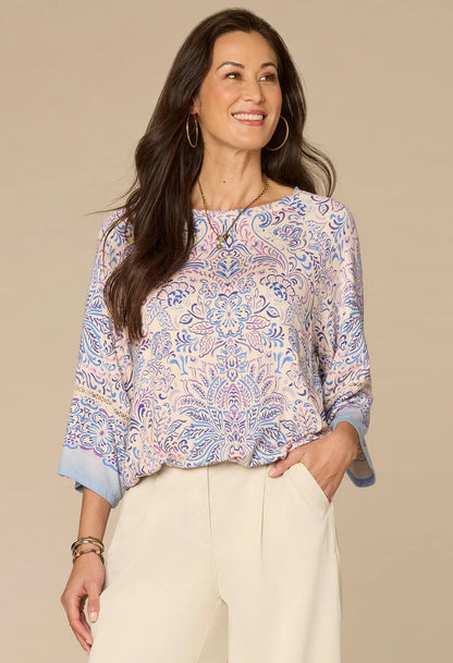 Kimono Sleeve Printed Knit Top