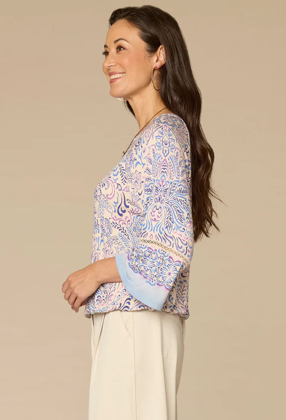 Kimono Sleeve Printed Knit Top