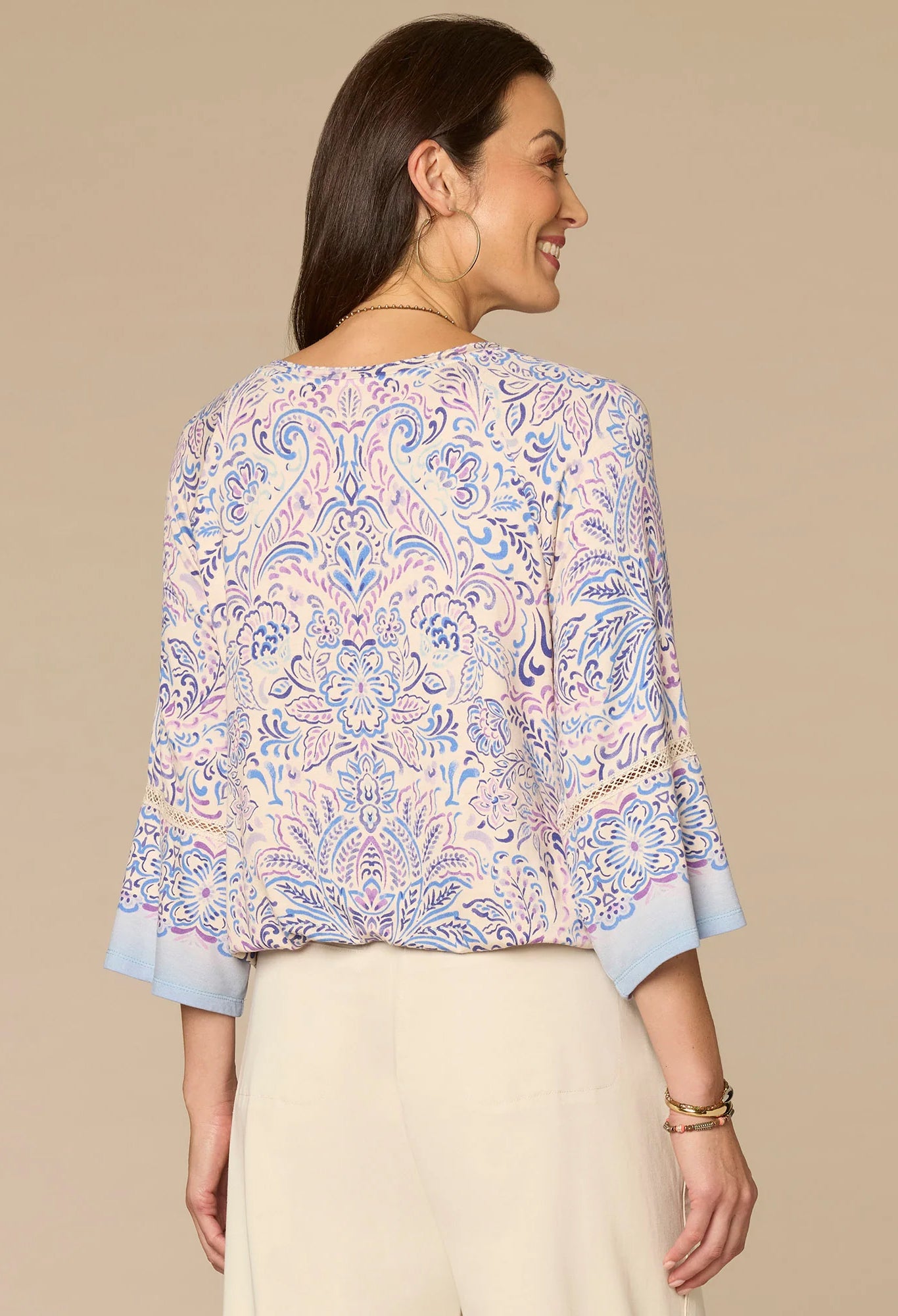 Kimono Sleeve Printed Knit Top