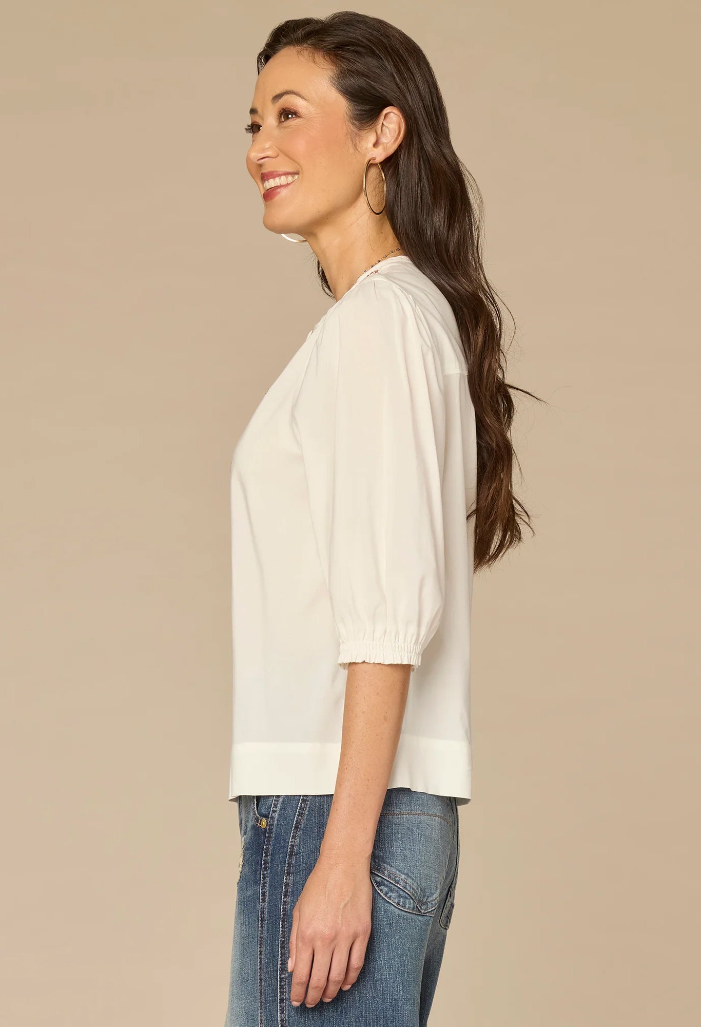 Pleated Blouson Sleeve Woven Top