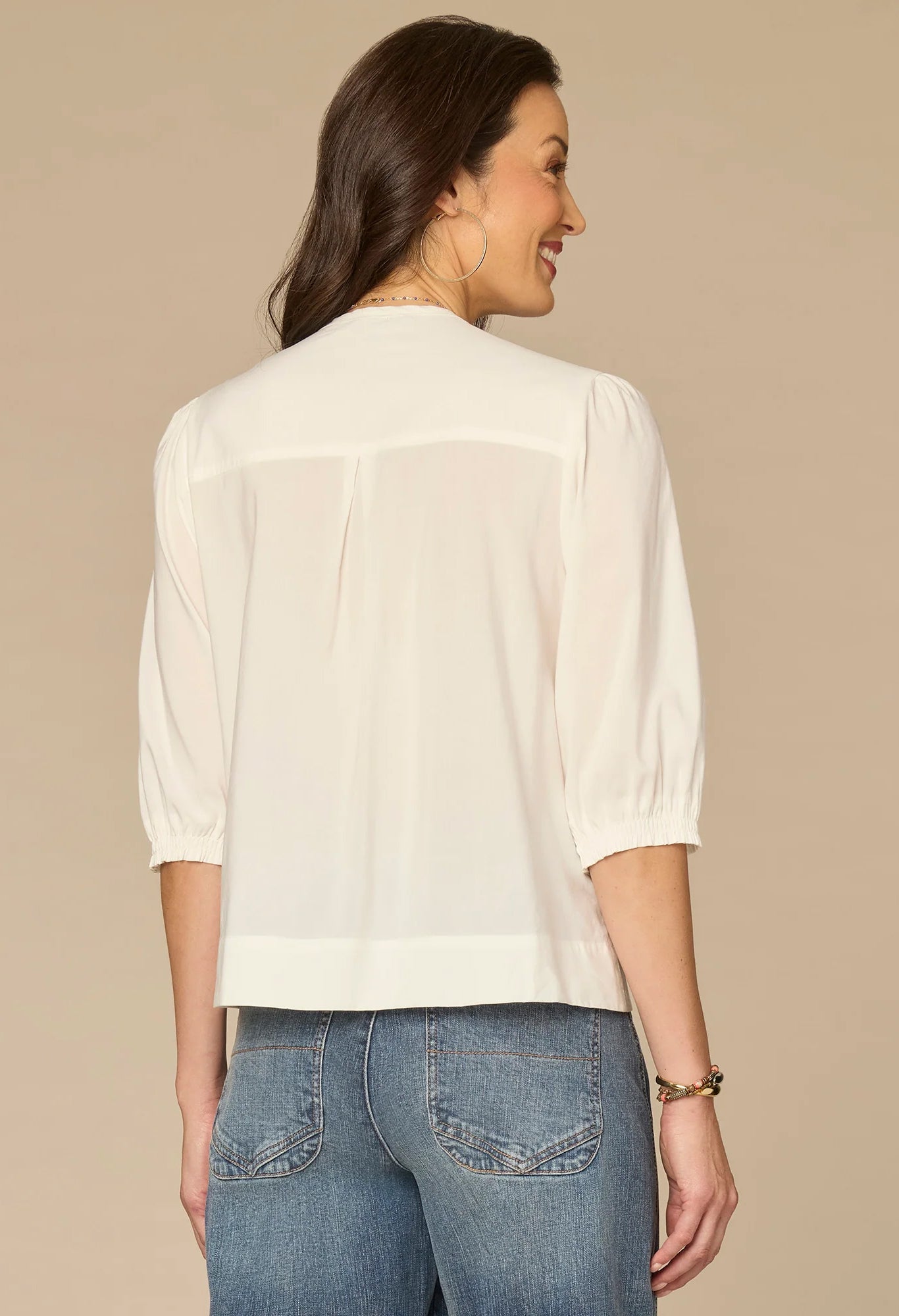 Pleated Blouson Sleeve Woven Top