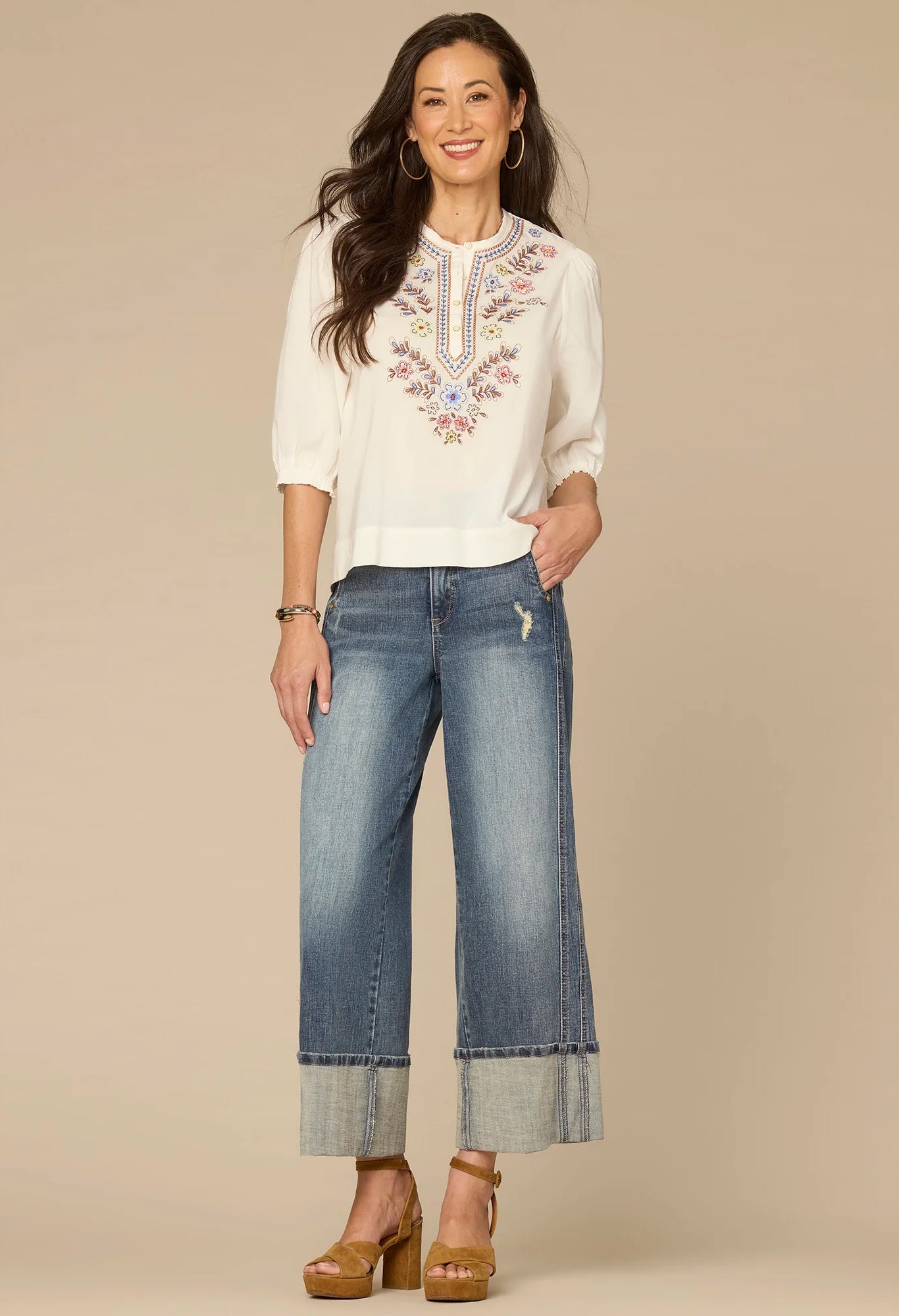 Pleated Blouson Sleeve Woven Top