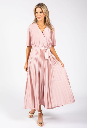 Plisse Pleated Wrap Midi Dress