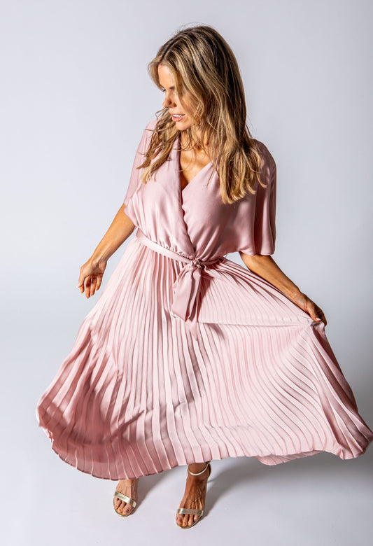 Plisse Pleated Wrap Midi Dress
