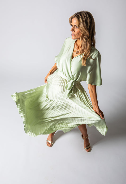 Plisse Pleated Wrap Midi Dress