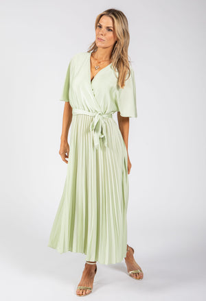 Plisse Pleated Wrap Midi Dress