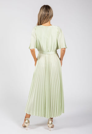 Plisse Pleated Wrap Midi Dress