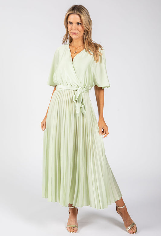 Plisse Pleated Wrap Midi Dress