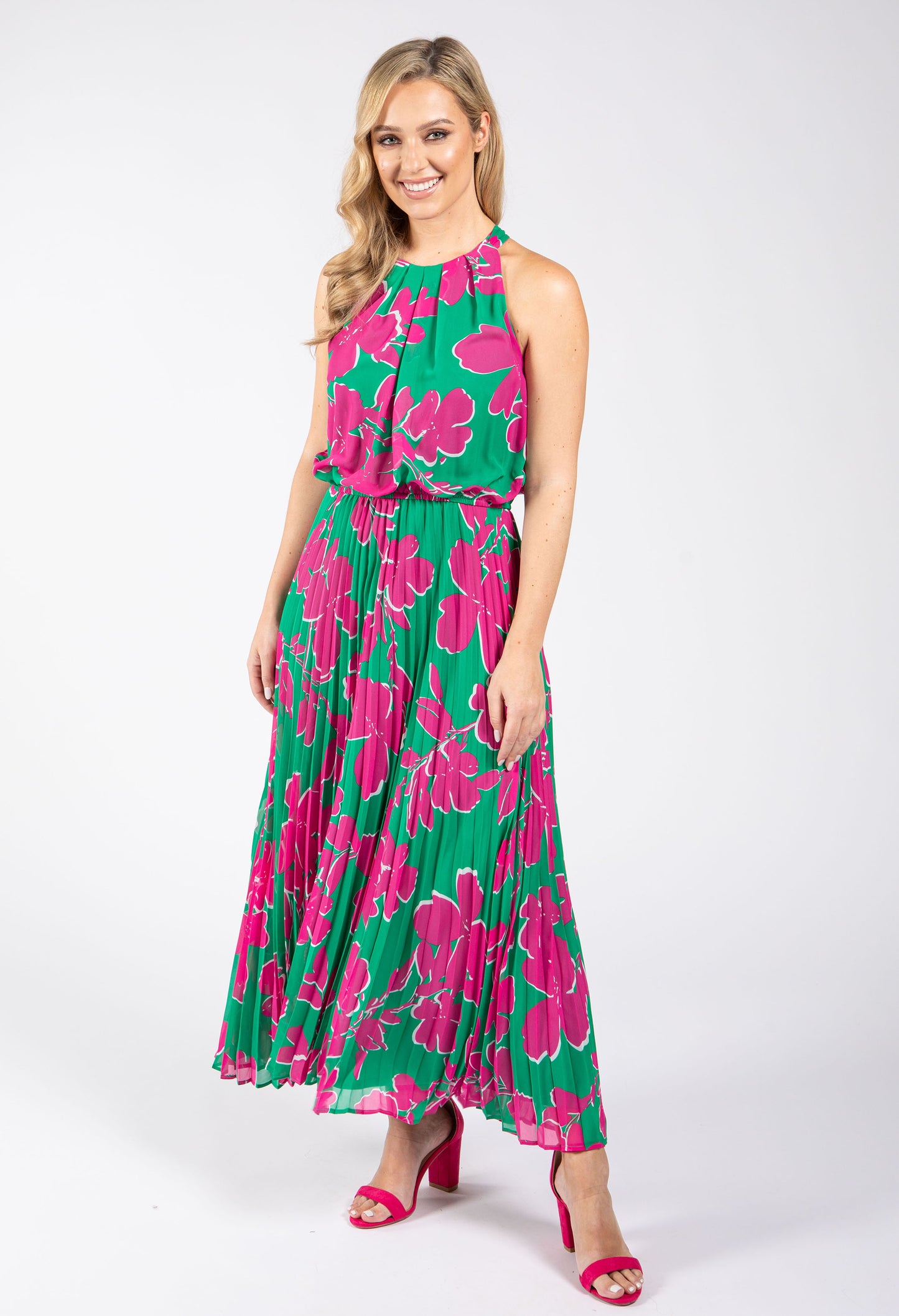 Plisse Pleated Halter Dress