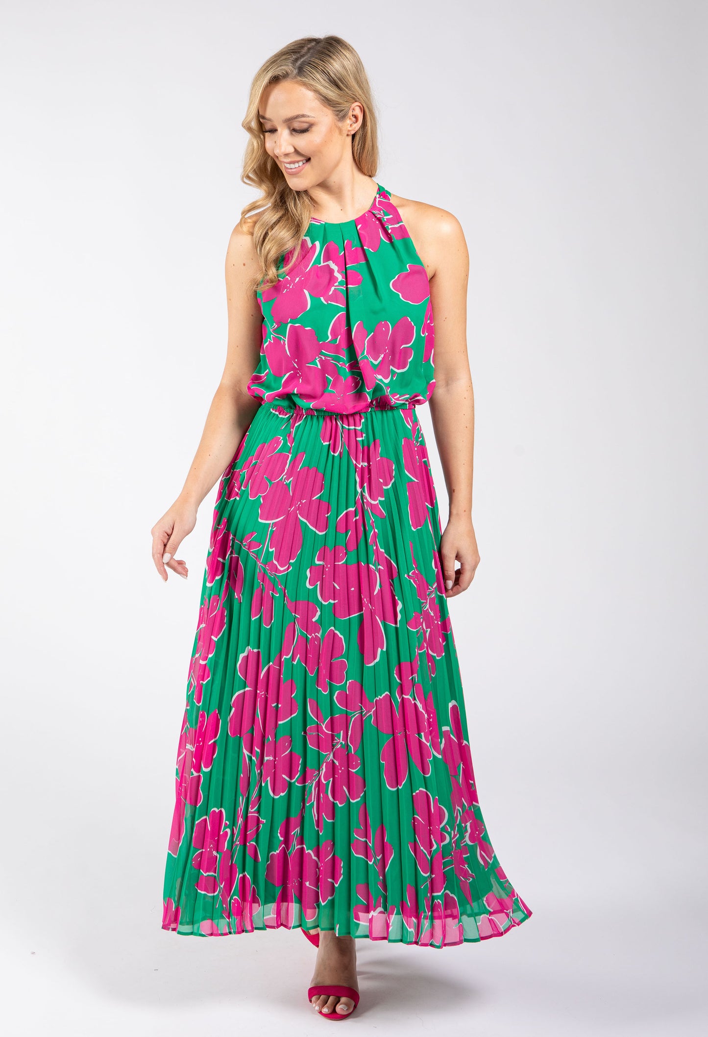 Plisse Pleated Halter Dress