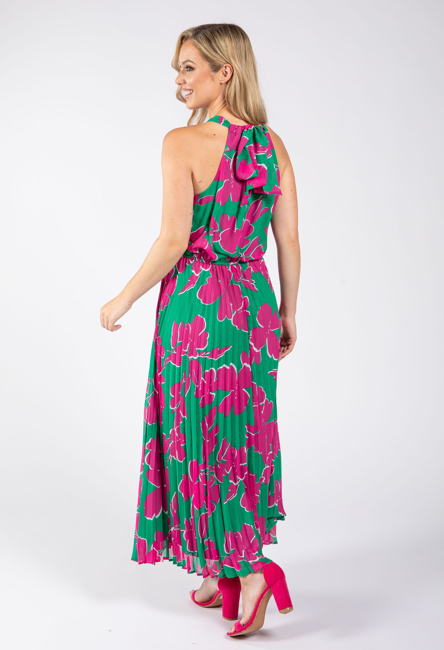 Plisse Pleated Halter Dress