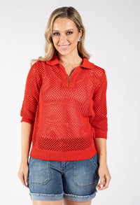 Crochet Knit Polo Top