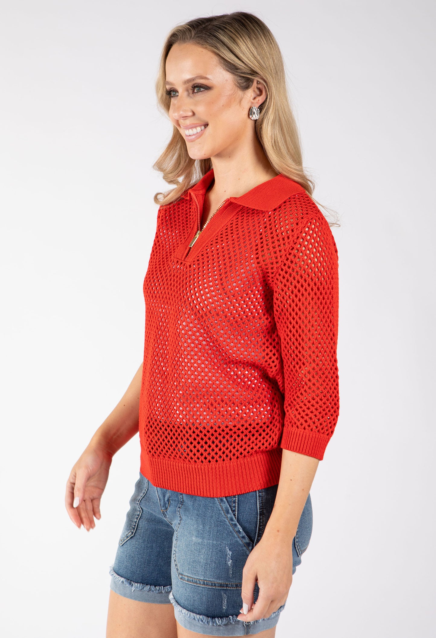 Crochet Knit Polo Top