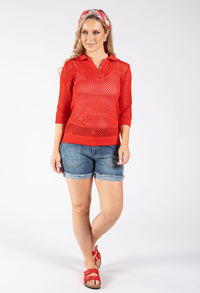 Crochet Knit Polo Top